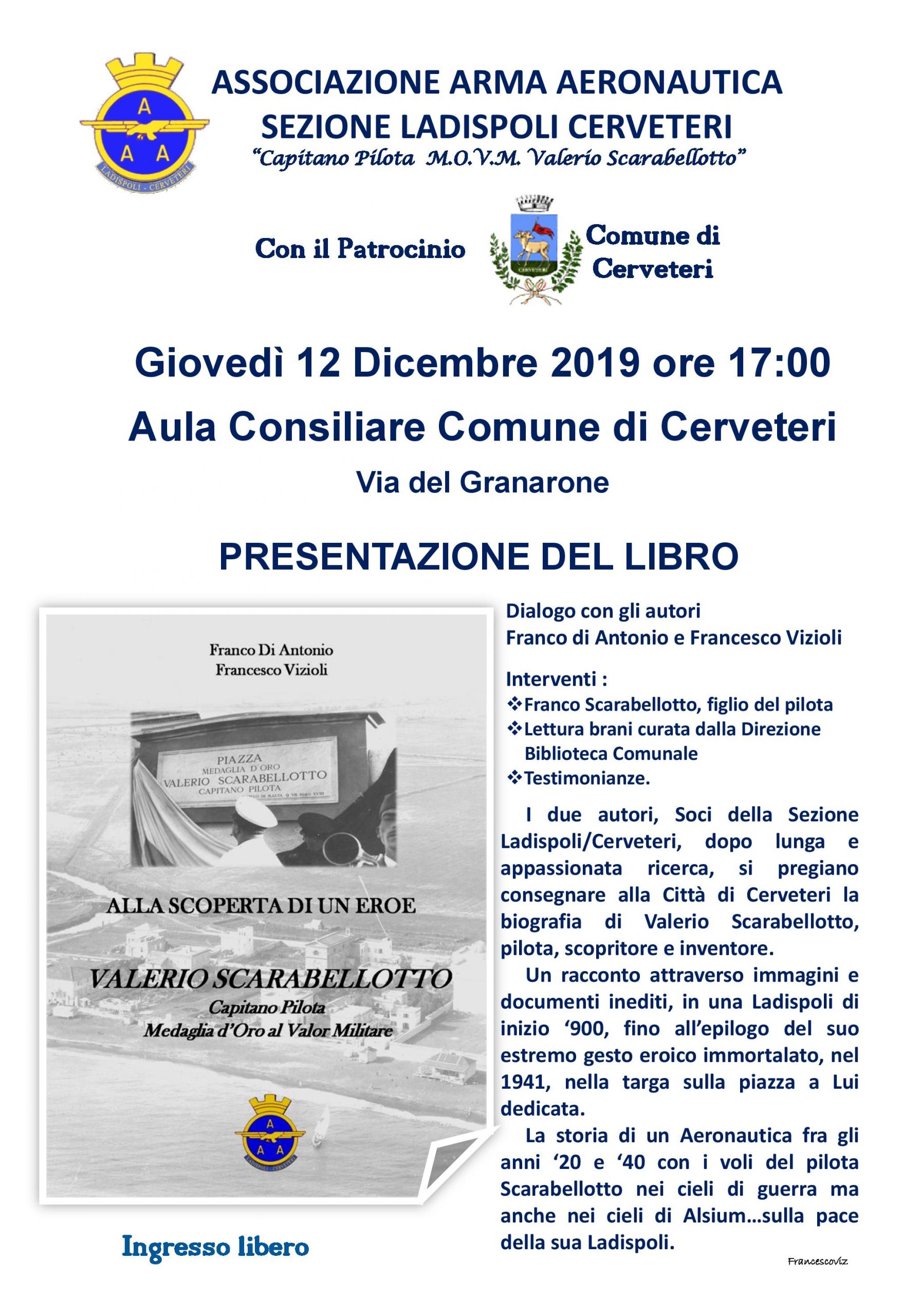 Cerveteri, l'Associazione Arma Aeronautica presenta il libro “Alla scoperta  di un eroe – Valerio Scarabellotto