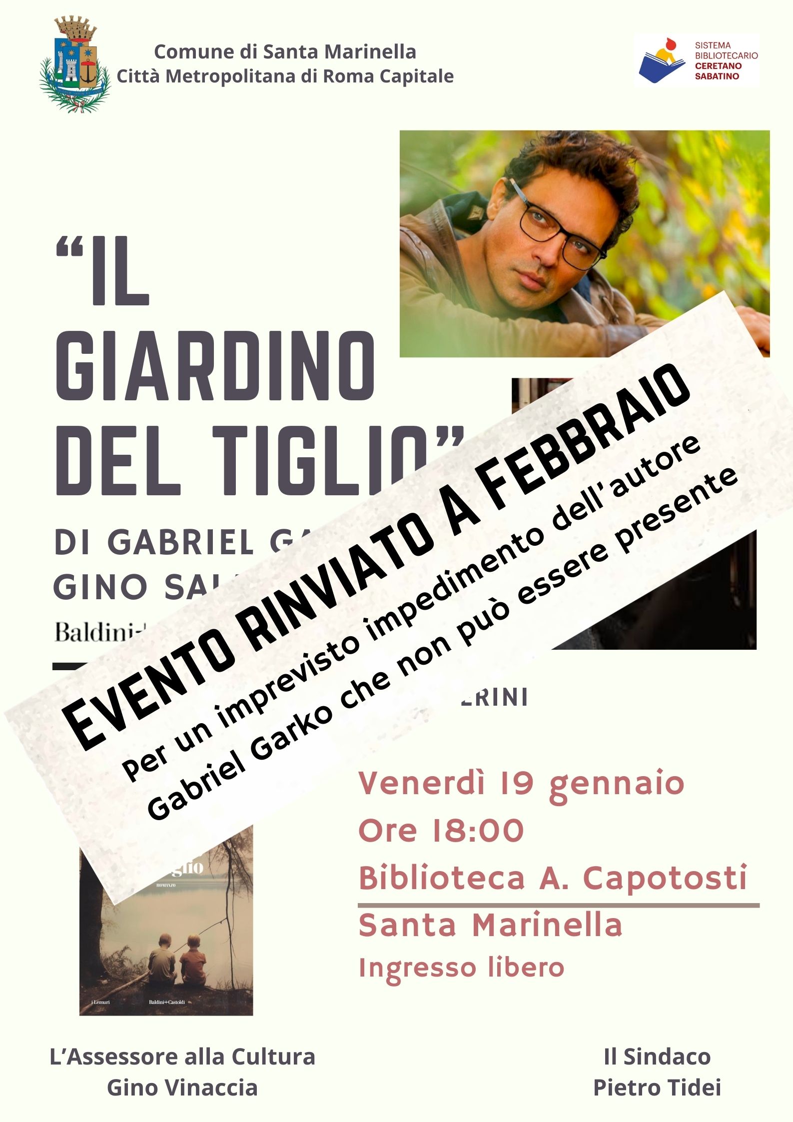 Presentazione libro “Il Giardino del Tiglio”, evento rinviato a febbraio